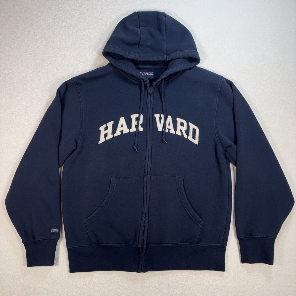 JanSport Harvard Full Zip Hoodie Men's M Navy Drawstring Pocket Spellout